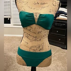 AERIE Small Emerald Green Strapless Bikini Set